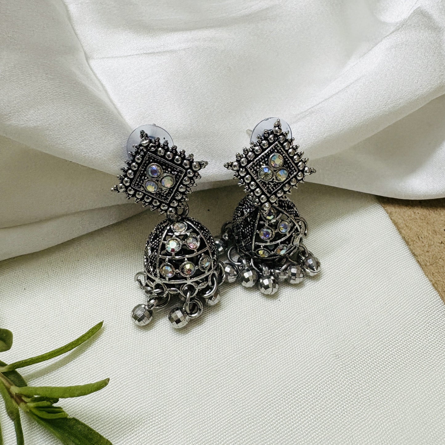 Premium Jaipuri Oxidized Set Of 12 Jhumkas Combo With Free Gift