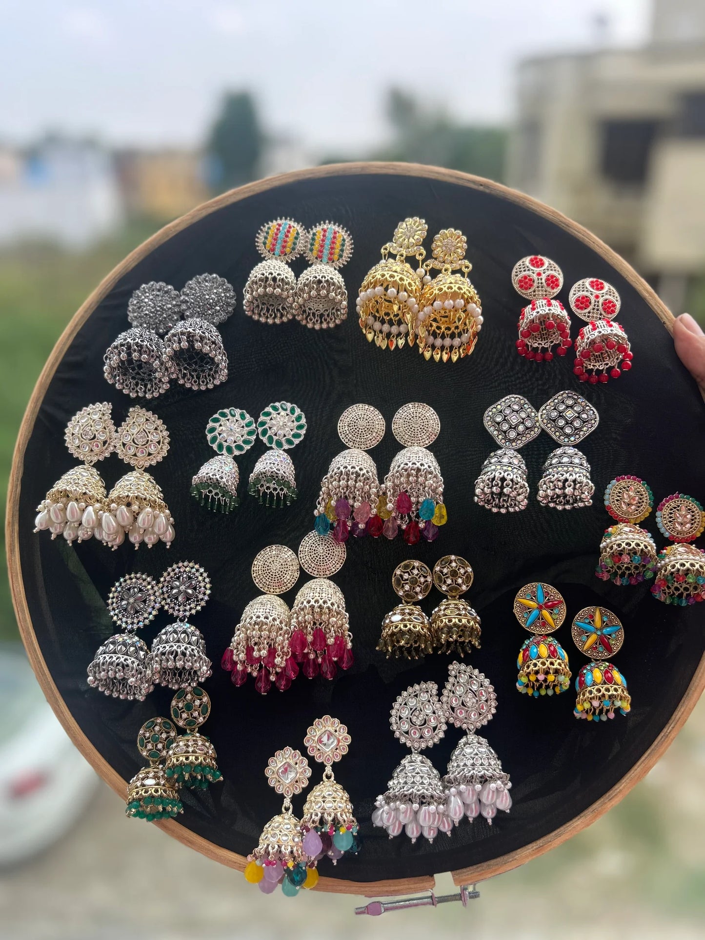 Premium Beautiful Oxidized Set of 12 Jhumkas Combo With Free 3 Rings Set