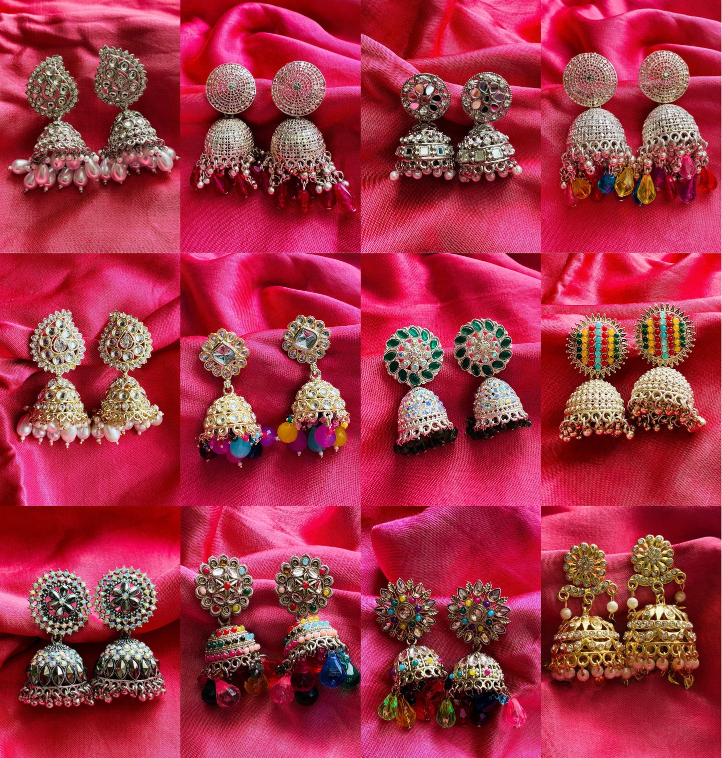 Premium Jaipuri Oxidized Set of 12 Jhumkas Combo With Free 3 Rings Set
