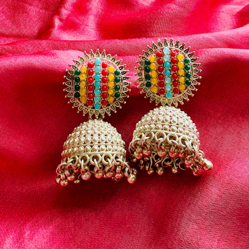 Premium Jaipuri Oxidized Set of 12 Jhumkas Combo With Free 3 Rings Set