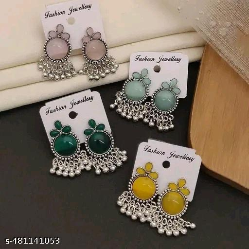 Premium Set Of 12 Oxidized Designer Earrings With Folding Jewelry Box and Free 3 Rings Set