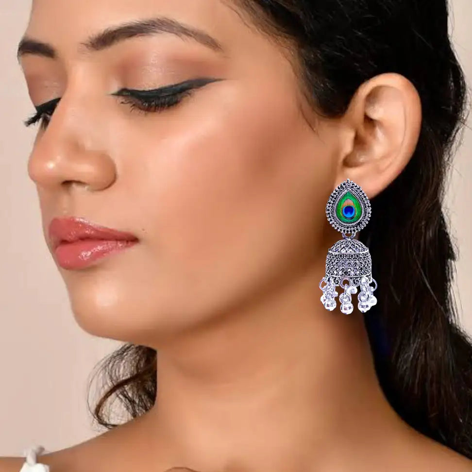 Premium Ethnic Oxidized Set of 6 Jhumkas Combo With Free 3 Rings Set