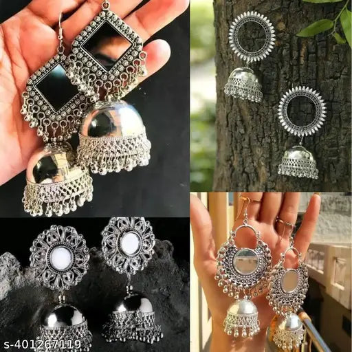 Premium Jaipuri Oxidized Set Of 12 Jhumkas Combo With Free Gift