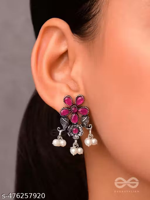 Premium Set Of 12 Oxidized Designer Earrings With Folding Jewelry Box and Free 3 Rings Set