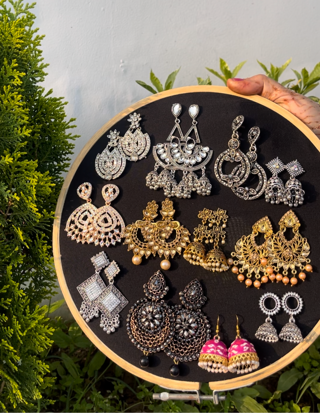 Premium Jaipuri Oxidized Set Of 12 Jhumkas Combo