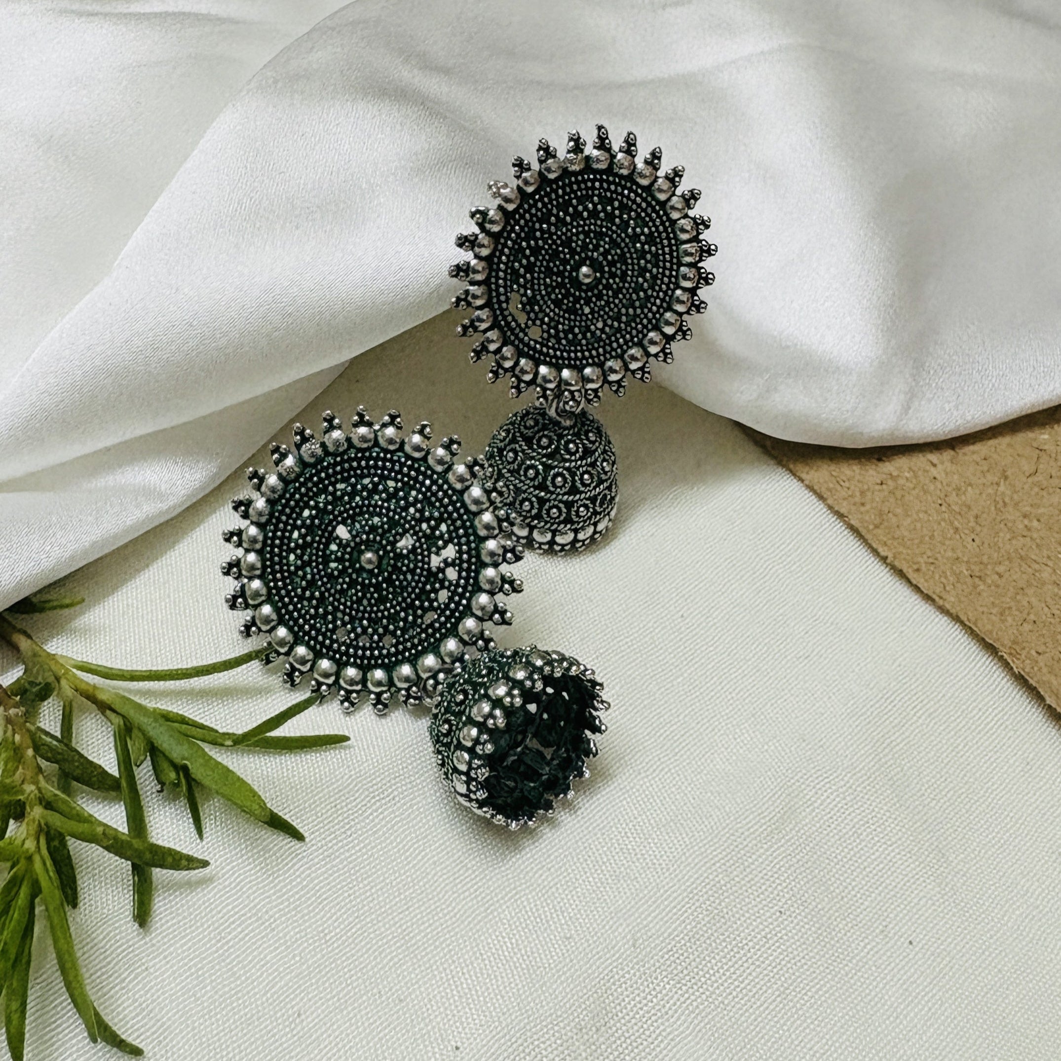 Premium Jaipuri Oxidised Set Of 12 Jhumkas Combo With Free 3 RINGS Set