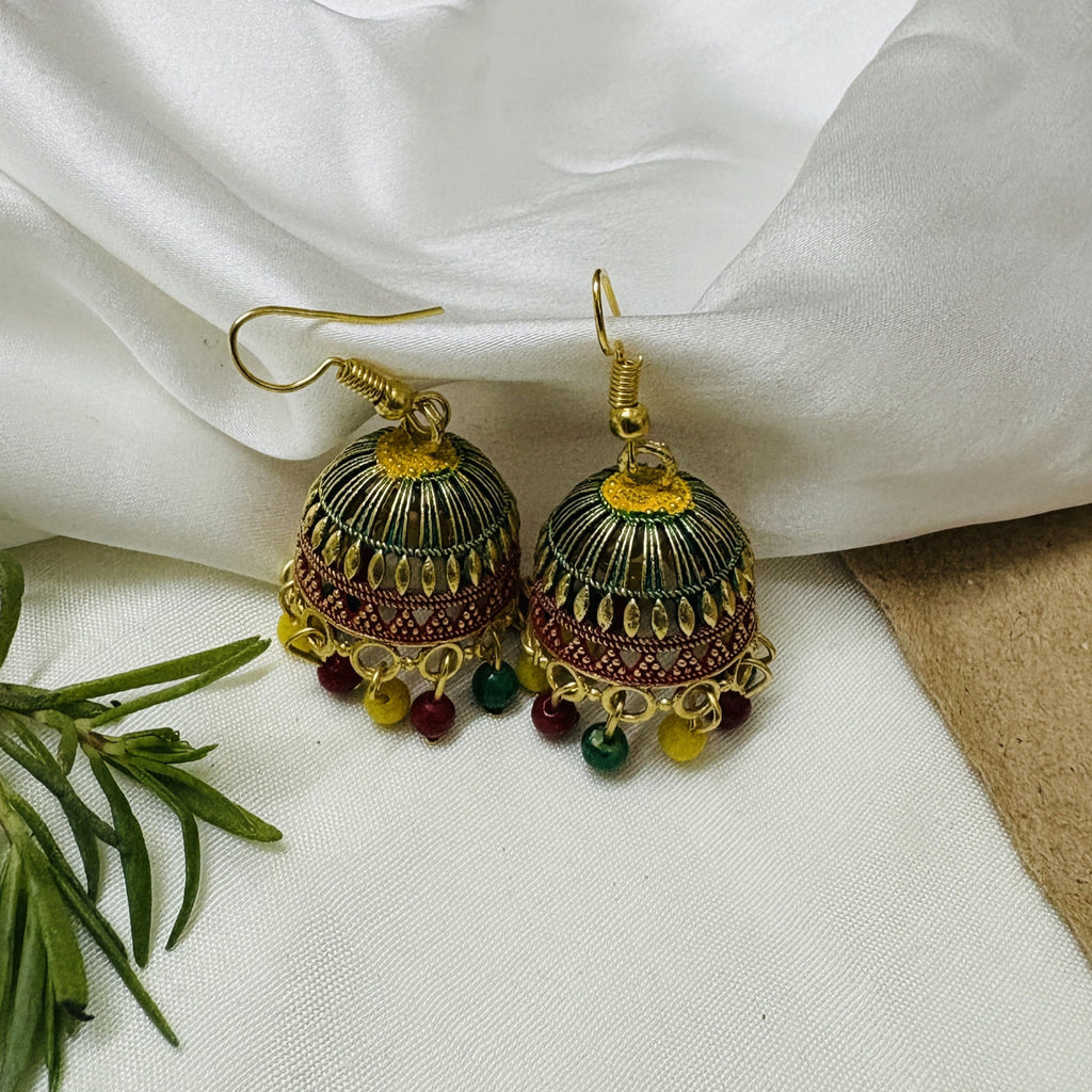 Premium Jaipuri Oxidised Set Of 12 Jhumkas Combo With Free 3 RINGS Set