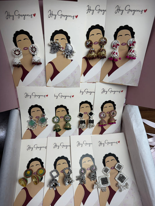 Mega Combo ; 12 Oxidised Jaipuri Jhumkas from Kyaralane + Free Rings Set