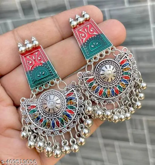 Premium Jaipuri Oxidized Set Of 12 Earrings Combo With Free RINGS SET